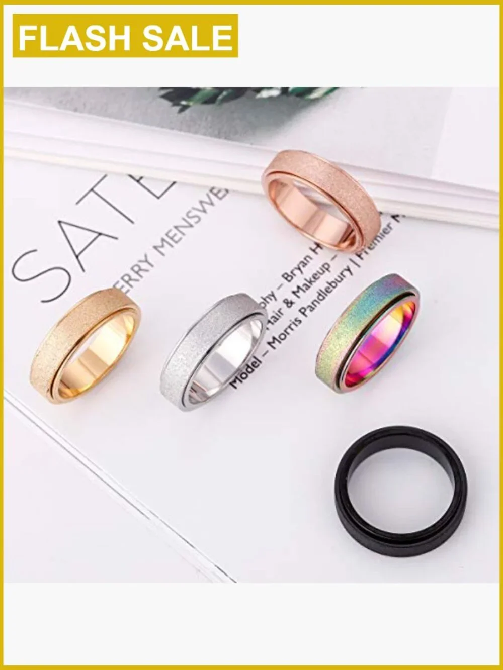 Spinner Anxiety Ring Fidget Ring Stainless Steel Size 6-12 6mm Width